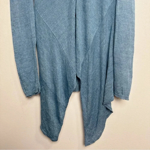 Eileen Fisher Womens Size Small Linen Blue Button Asymmetrical Cardigan - Picture 3 of 13